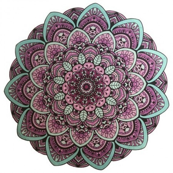 Tapete Mandala Lótus Lilás e Turquesa em Veludo e Boracha - Decore e Medite